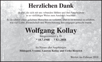 Traueranzeige von Wolfgang Kollay von Trauerportal Rhein Main Presse