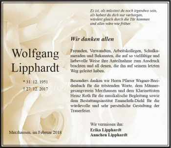 Traueranzeige von Wolfgang Lipphardt von VRM Trauer