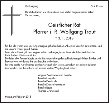 Traueranzeige von Wolfgang Traut von Trauerportal Rhein Main Presse