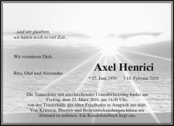 Traueranzeige von Axel Henrici von  Usinger Anzeiger