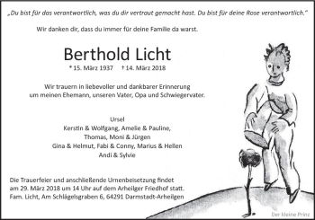 Traueranzeige von Berthold Licht von Trauerportal Rhein Main Presse