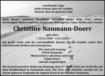 Traueranzeige von Christine Naumann-Doerr von Trauerportal Rhein Main Presse