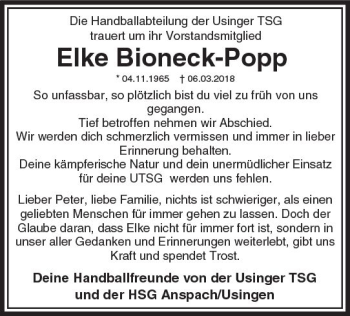 Traueranzeige von Elke Bioneck-Popp von  Usinger Anzeiger