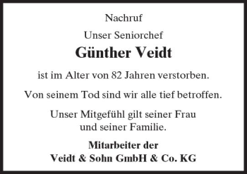Traueranzeige von Günther Veidt von  Usinger Anzeiger Traueranzeige von Günther Veidt von  Usinger Anzeiger