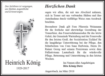 Traueranzeige von Heinrich König von VRM Trauer