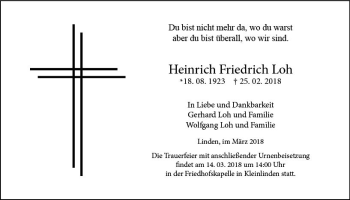 Traueranzeige von Heinrich Friedrich Loh von  Gießener Anzeiger