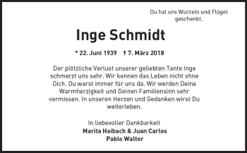 Traueranzeige von Inge Schmidt von  Usinger Anzeiger