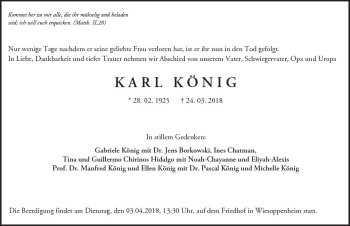 Traueranzeige von Karl König von Trauerportal Rhein Main Presse
