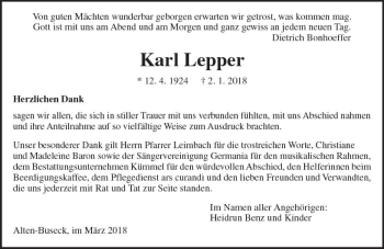 Traueranzeige von Karl Lepper von  Gießener Anzeiger