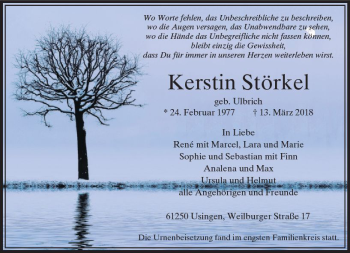 Traueranzeige von Kerstin Störkel von  Usinger Anzeiger