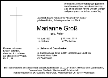 Traueranzeige von Marianne Groß von Trauerportal Rhein Main Presse