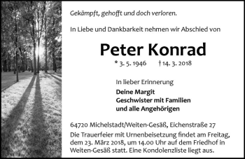Traueranzeige von Peter Konrad von Trauerportal Rhein Main Presse