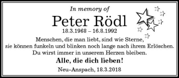 Traueranzeige von Peter Rödl von  Usinger Anzeiger