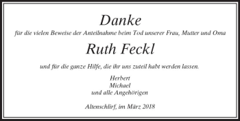 Traueranzeige von Ruth Feckl von VRM Trauer