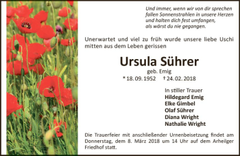 Traueranzeige von Ursula Sührer von Trauerportal Rhein Main Presse