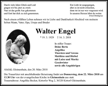 Traueranzeige von Walter Engel von VRM Trauer