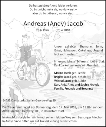 Traueranzeige von Andreas Jacob von Trauerportal Rhein Main Presse