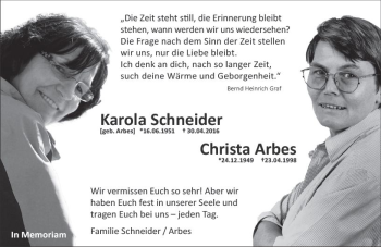 Traueranzeige von Christa Arbes von Trauerportal Rhein Main Presse