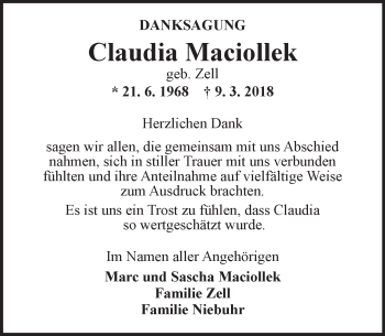Traueranzeige von Claudia Maciollek von Trauerportal Rhein Main Presse