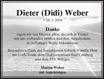 Traueranzeige von Dieter Didi Weber von  Camberger Anzeiger
