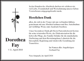 Traueranzeige von Dorothea Fay von  Usinger Anzeiger