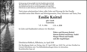 Traueranzeige von Emilie Knittel von Trauerportal Rhein Main Presse