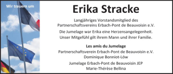 Traueranzeige von Erika Stracke von Trauerportal Rhein Main Presse