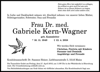 Traueranzeige von Gabriele Kern-Wagner von Trauerportal Rhein Main Presse