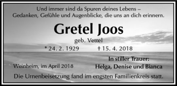 Traueranzeige von Gretel Moos von Trauerportal Rhein Main Presse