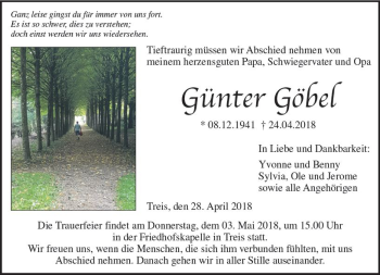 Traueranzeige von Günter Göbel von  Gießener Anzeiger