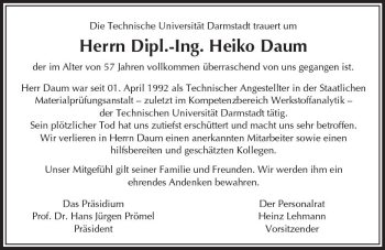 Traueranzeige von Heiko Daum von Trauerportal Rhein Main Presse