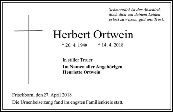 Traueranzeige von Herbert Ortwein von VRM Trauer