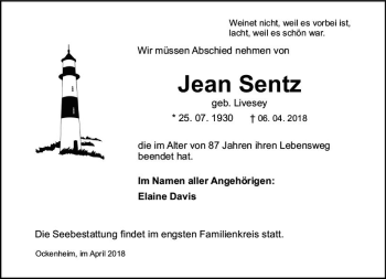 Traueranzeige von Jean Sentz von Trauerportal Rhein Main Presse