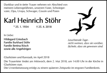 Traueranzeige von Karl Heinrich Stöhr von  Kreisanzeiger