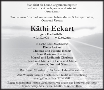 Traueranzeige von Käthi Eckart von Trauerportal Rhein Main Presse