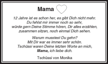 Traueranzeige von Mama  von  Usinger Anzeiger