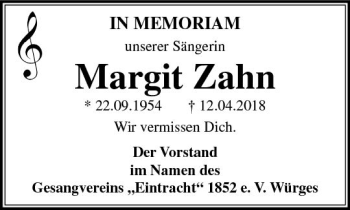 Traueranzeige von Margit Zahn von  Camberger Anzeiger