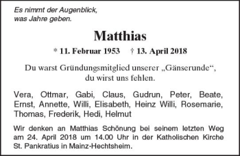 Traueranzeige von Matthias  von Trauerportal Rhein Main Presse