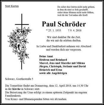 Traueranzeige von Paul Schröder von VRM Trauer
