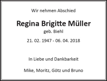Traueranzeige von Regina Brigitte Müller von  Gießener Anzeiger