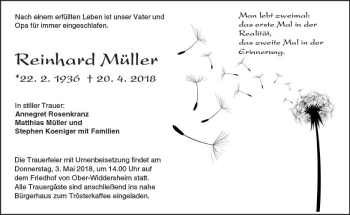 Traueranzeige von Reinhard Müller von  Kreisanzeiger