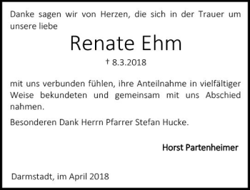 Traueranzeige von Renate Ehm von Trauerportal Rhein Main Presse