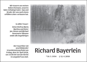 Traueranzeige von Richard Bayerlein von  Gießener Anzeiger