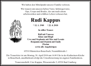 Traueranzeige von Rudi Kappus von  Camberger Anzeiger