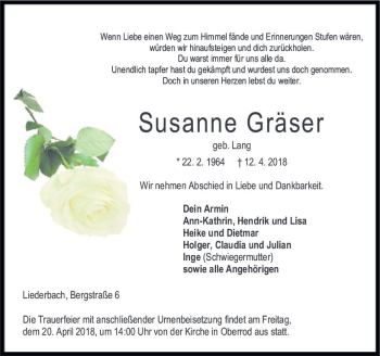 Traueranzeige von Susanne Gräser von VRM Trauer