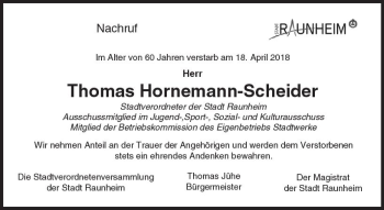 Traueranzeige von Thomas Hornemann-Scheider von Trauerportal Rhein Main Presse