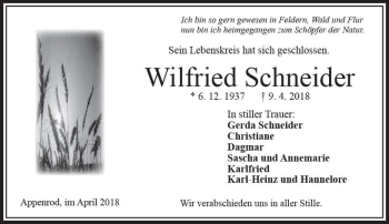 Traueranzeige von Wilfried Schneider von VRM Trauer