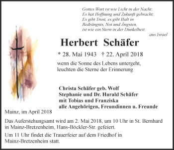 Traueranzeige von Herbert Schäfer 