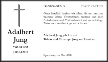 Traueranzeige von Adalbert Jung von Trauerportal Rhein Main Presse