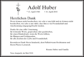 Traueranzeige von Adolf Huber von  Usinger Anzeiger Traueranzeige von Adolf Huber von  Usinger Anzeiger